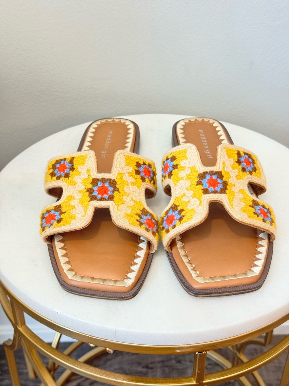 Madden Girl Yellow Embroidered Slide Mules - Picture 4 of 13